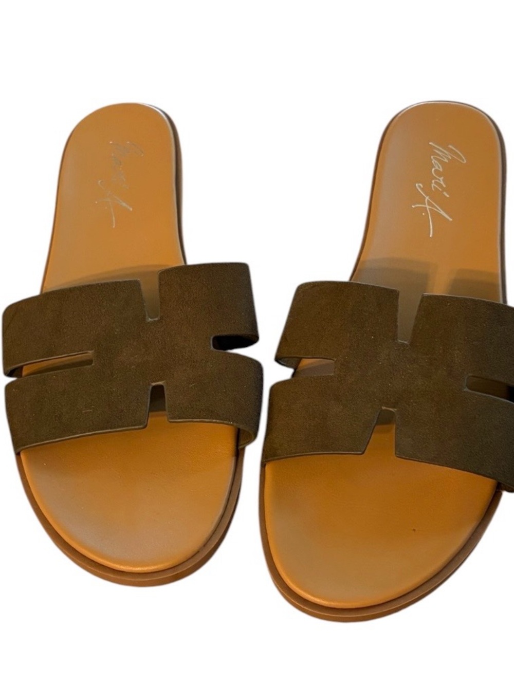 Mari A. H-Cutout Women’s Slide Sandals Dark Olive 6 1/2 NWT